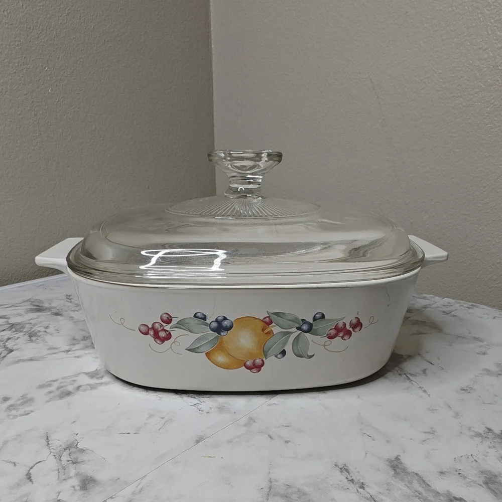 Pyrex Glass Lid Casserole Dish Fruit Design Vintage